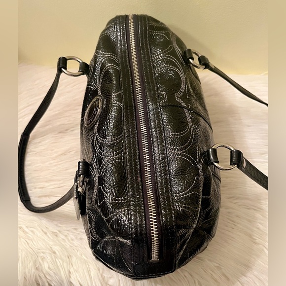 Coach Black Patent Leather Logo Signature C Stitch Double Handle Shoulder Bag - Picture 4 of 8
